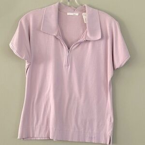 Vintage Lizgolf Short Sleeve Collared Shirt Zipper Front Lilac Pastel Size M
